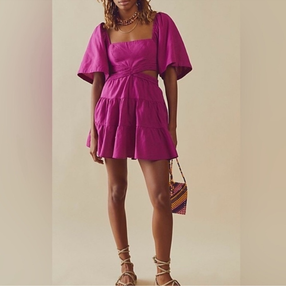 Free People Fuschia Back Cut Out Smocked Mini Dress